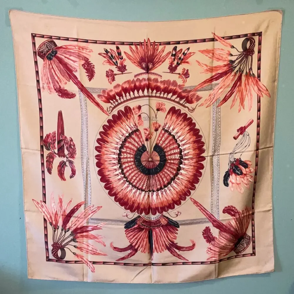 Hermes Vintage BRAZIL Feather Motif Silk Scarf 90cm Square - Picture 15 of 15